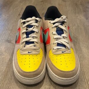 Nike Air Force 1 Size 5.5Y- Colorful Sneakers with Yellow and Red Accents
